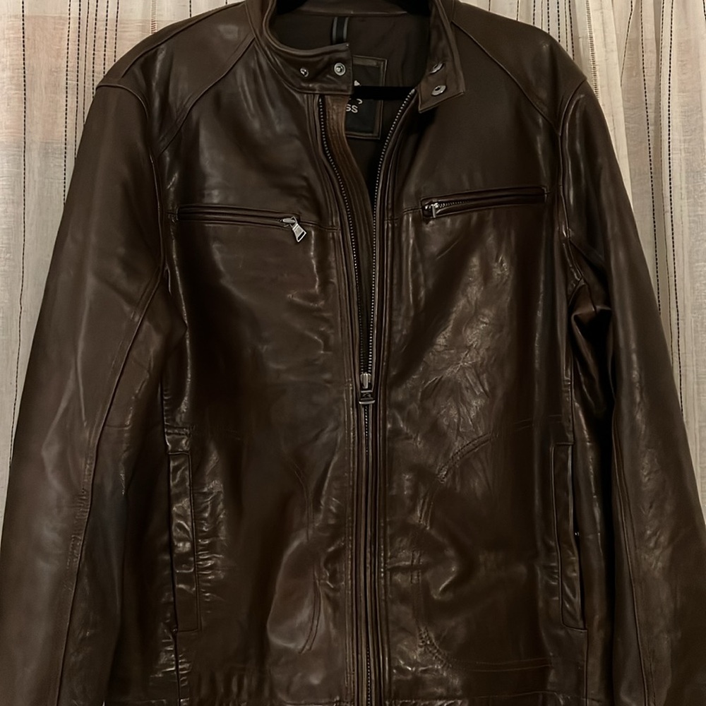 Men’s Express Brown Leather Jacket - Picture 3 of 4